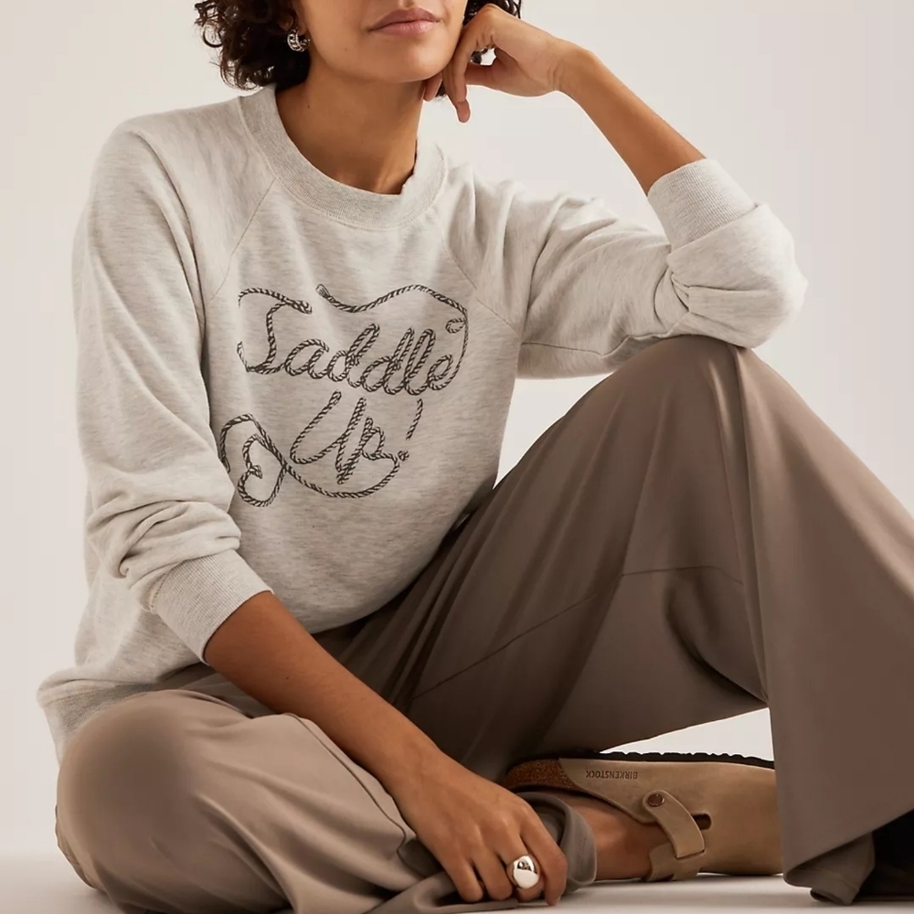 Anthropologie Saddle Up! Graphic Relaxed Fit Crewneck Sweatshirt Heather Gray S - Picture 12 of 12